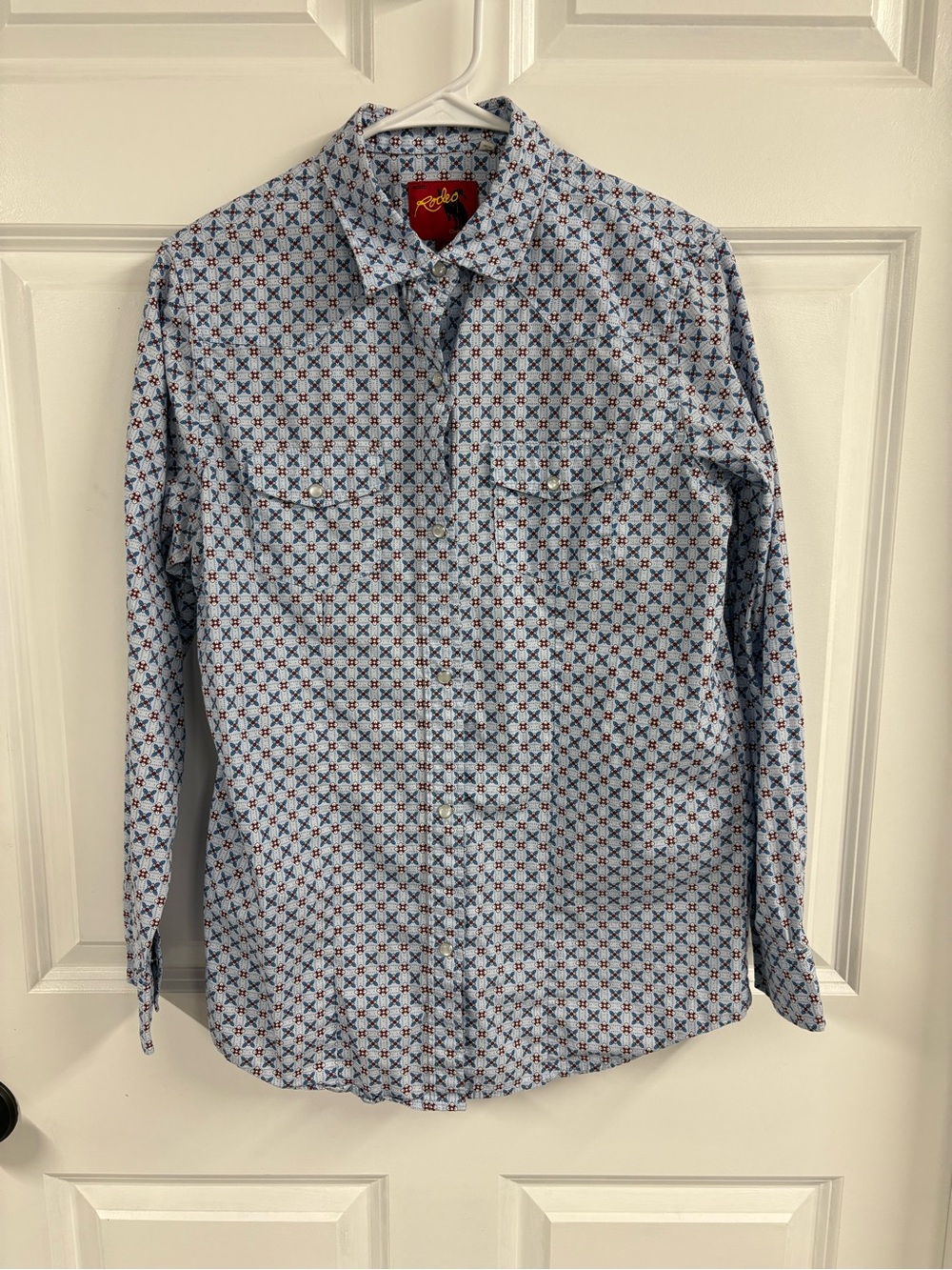 Rodeo Clothing Women’s Medium Country Western Print Snap Button Up Shirt EUC